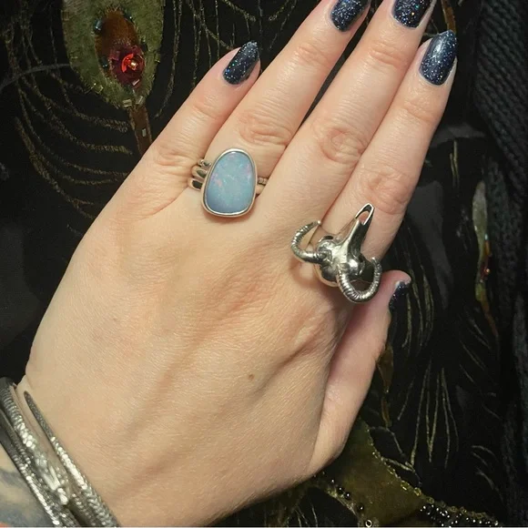 Australian Opal Sterling Silver Ring with Stacking Rings new - Picture 4 of 9